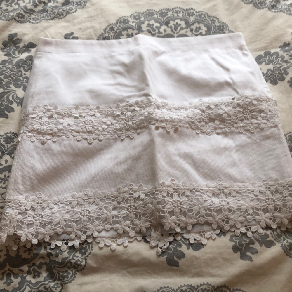 White mini lace skirt